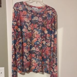 Blakeley Colorful Floral Long Sleeve Mesh Top